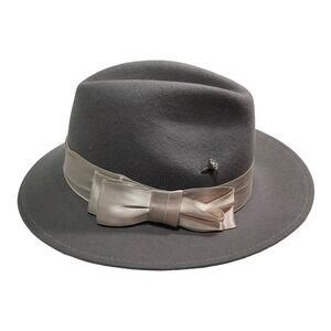 Codette Originals Doeskin Felt Wool Fedora Hat Womens Gray Grossgrain Bow